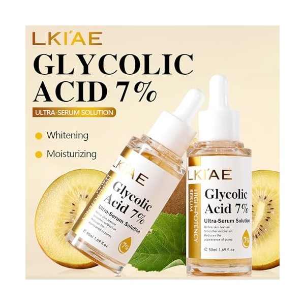 LKIAE Glycolic Acid 7% Ultra-Serum-Solution, Brightening, Moisturizing, Reduce Dark Spots, Refne Skin Texture For All Skin Ty...