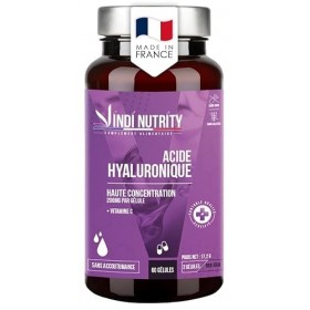 Acide Hyaluronique, Haute Concentration 200 mg, Vitamine C, 60 Gélules, VINDI NUTRITY, Fabriqué en France
