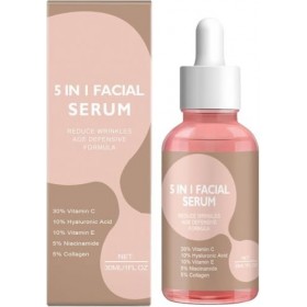 Sérum Visage 5-en-1 à 30% de vitamine C, sérum au collagène, éclaircissant et anti-taches, formule anti-âge pour tous types d...