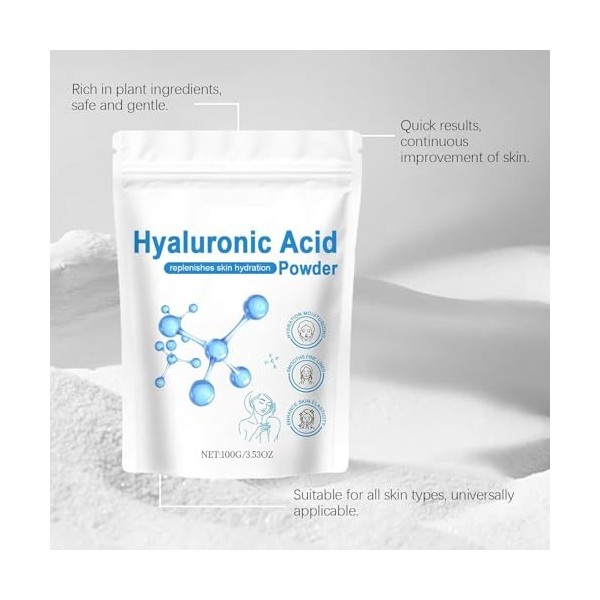 HyaluronIc Acid Powder,100g Water-Soluble Smoothing,HYaluronIc Acid Powder for Skincare,Water-Soluble for Skin Moisture, Skin...