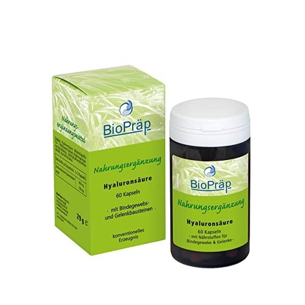 BioPräp Lot de 60 capsules dacide hyaluronique avec MSM - Végétalien - Production certifiée