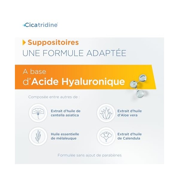 Cicatridine - Suppositoires - favorise la cicatrisation anale - Hémorroïdes - Acide Hyaluronique Sel Sodique 5mg - Dispositif...