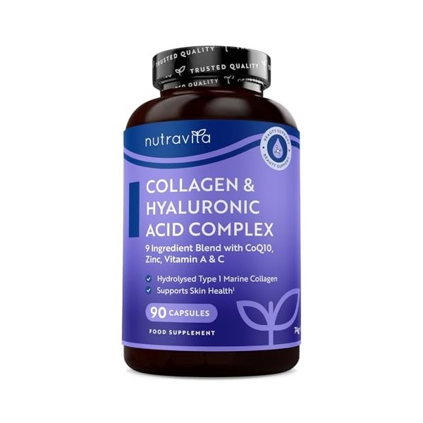 Collagen et Acide Hyaluronique enrichi en Magnesium, Vitamine C, D B12, Coenzyme q10 et Zinc - Complement Alimentaire pour la