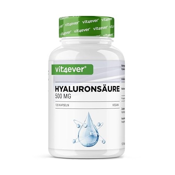 Acide hyaluronique - 120 gélules contenant 500 mg dhyaluron pour 4 mois - 500-700 kDa - Issu de la fermentation végétale - S