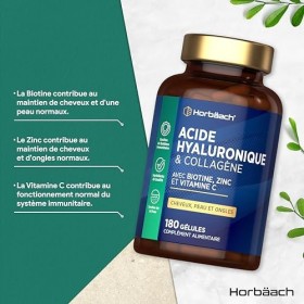 Collagene et Acide Hyaluronique Gelules | Supplément pour Cheveux | Complexe pour Adultes | Hyaluronic Acid and Collagen | Ho