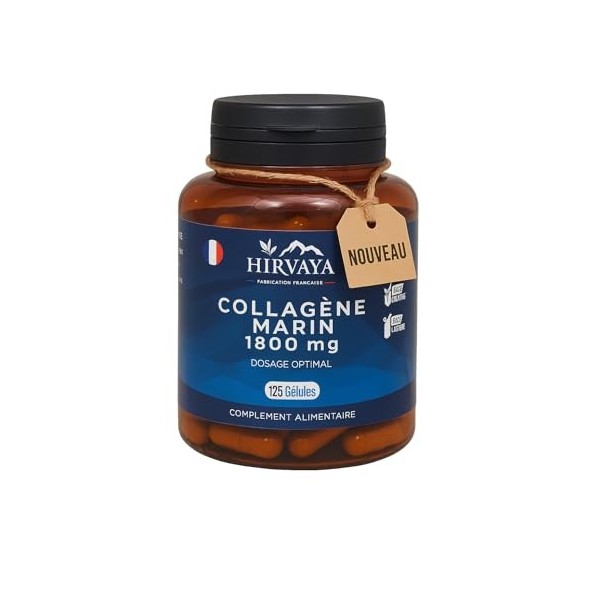 Collagène Marin 1800 mg hydrolysé – 125 Gélules | Anti-Âge Peau, Hydratation & Élasticité | Complément Beauté Jeunesse | Fabr