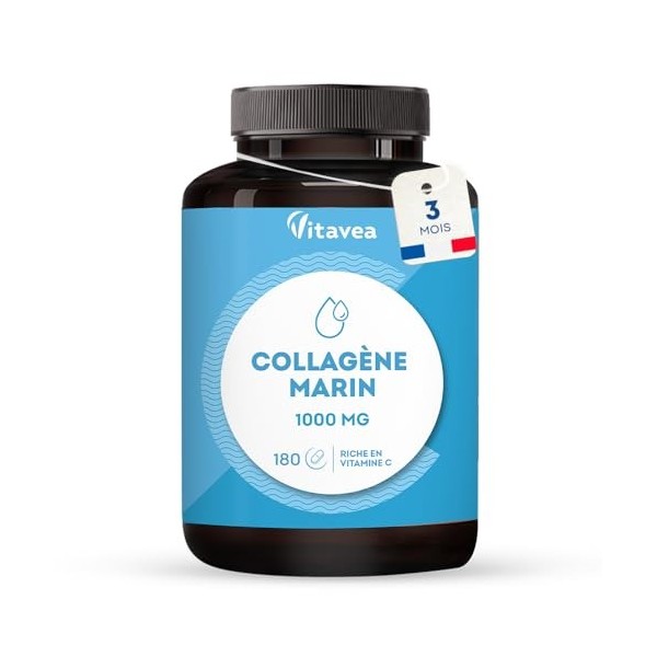 Collagène Marin Type 1&3, 1000mg |Bas poids moléculaire, haute absorption | Peptides Marins Hydrolysés | Avec Vitamine C | Pe