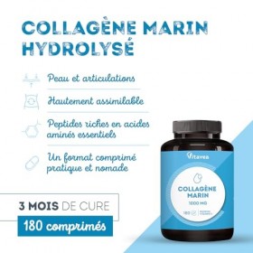 Collagène Marin Type 1&3, 1000mg |Bas poids moléculaire, haute absorption | Peptides Marins Hydrolysés | Avec Vitamine C | Pe