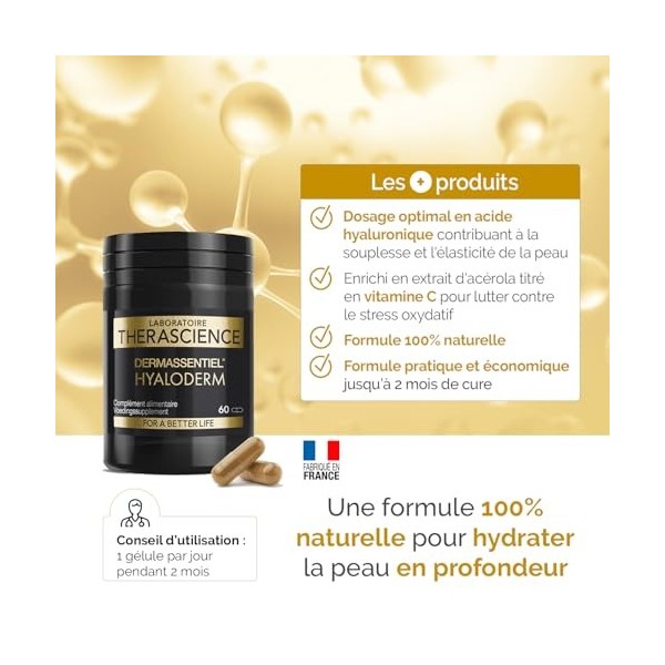 DERMASSENTIEL HYALODERM | Peau hydratée et rebondie | Anti-rides | Cure 2 mois | Acide hyaluronique naturel | Acérola titré e