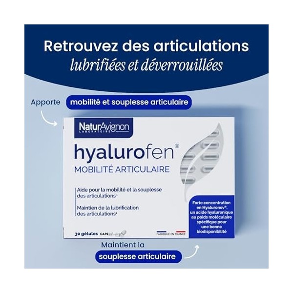 NaturAvignon Hyalurofen | Flexibilité et mobilite articulaire | Acide Hyaluronique + Manganese | articulation et tendons | Co