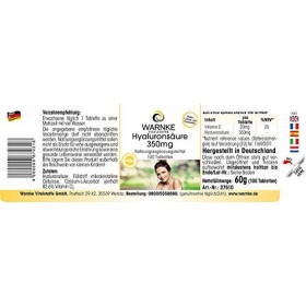 Comprimés dacide hyaluronique - 350mg - végétalien - 100 Comprimés - avec vitamine C | Warnke Vitalstoffe - Qualité des phar