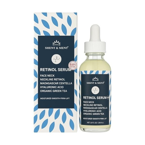 SHENT & MENT Sérum Visage Rétinol 0,6% Anti-Âge Anti-Rides Anti-Taches Anti-Acné Hydratant Raffermissant Effet Lifting Collag