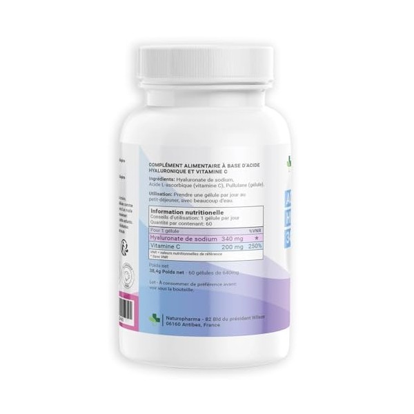 Acide Hyaluronique 340 mg - Naturopharma - Anti-Âge, Peau Hydratée & Repulpée, Articulations, Cheveux, Ongles - 60 Gélules, C
