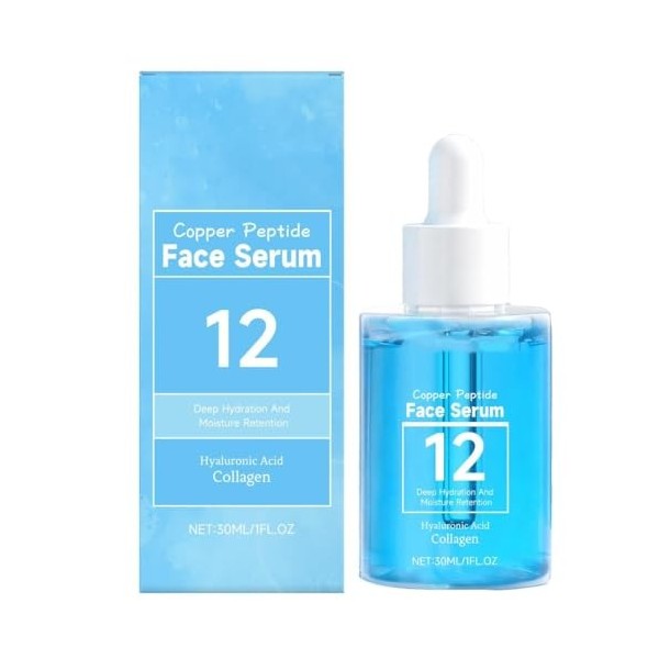 Sérum Visage aux Peptides de Cuivre 12 - Repulpe et raffermit la peau . sérum anti-âge à lacide hyaluronique et au collagène ...