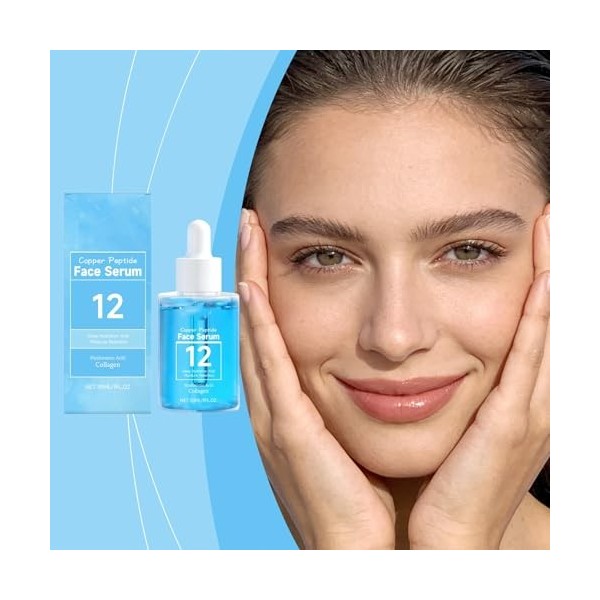 Sérum Visage aux Peptides de Cuivre 12 - Repulpe et raffermit la peau . sérum anti-âge à lacide hyaluronique et au collagène ...