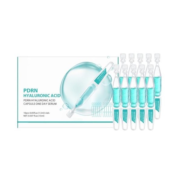 Capsules de sérum PDRN à dose unique, 10 capsules x 1,5 ml - conditionnement en ampoule hygiénique, contenant de lacide hyal
