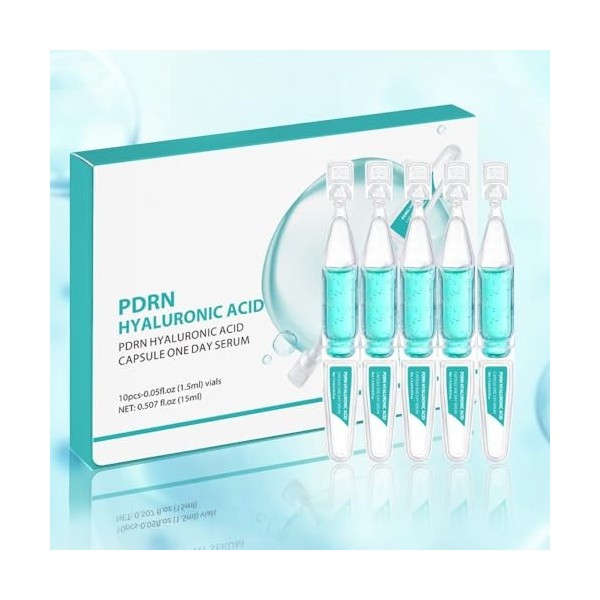 Capsules de sérum PDRN à dose unique, 10 capsules x 1,5 ml - conditionnement en ampoule hygiénique, contenant de lacide hyal