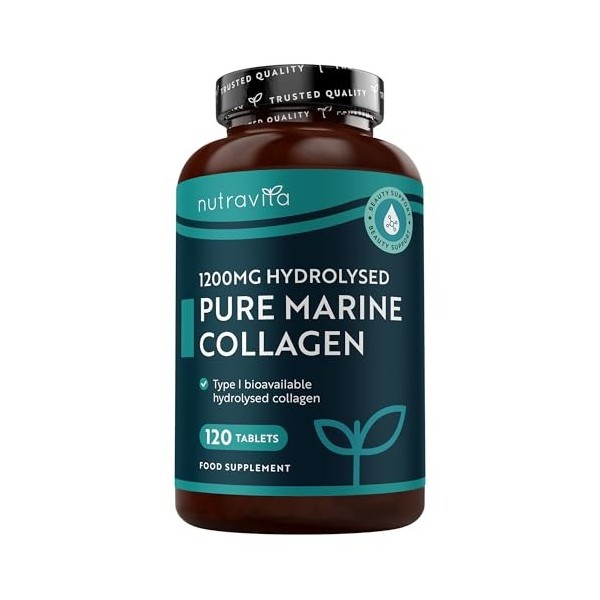 Collagene Marin Hydrolysé Type 1-1200mg - 120 Collagène Marine Comprimés - Peptides de Collagène Hydrolysé - Protéines de Col