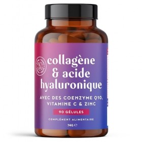 Collagène Marin + Acide Hyaluronique | 90 Gélules | Cure de 3 mois | Peptides Collagene Hydrolysé Type 1 | avec Vitamine C, Z