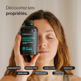Collagène et Acide Hyaluronique avec Biotine, Zinc, Sélénium, Vitamines C et E - 150 Gélules - Pour Peau, Articulations et Os