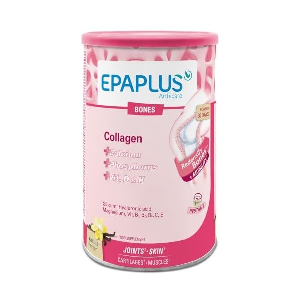 EPAPLUS Arthicare Os avec Collagène + Vitamine D + Vitamine K + Silicium + Acide Hyaluronique + Calcium, Saveur Vanille, 383g