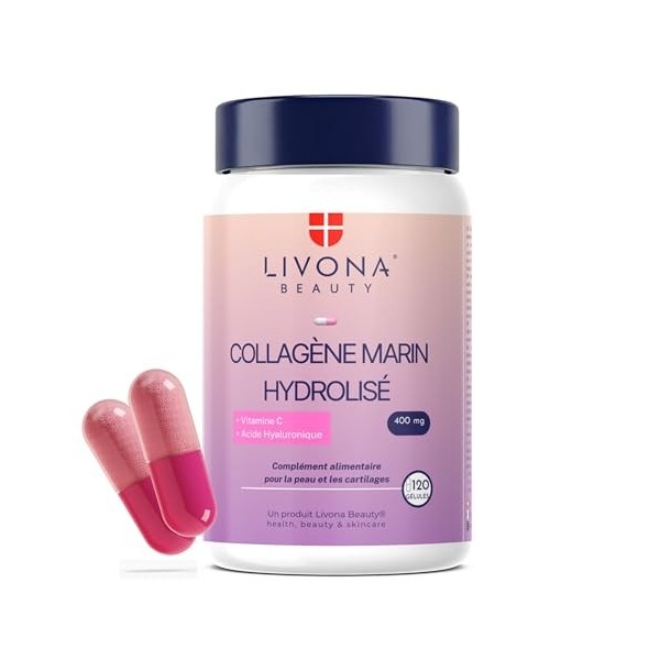LIVONA BEAUTY - Complexe COLLAGEN | Collagène Marin 800mg & Acide Hyaluronique 80mg | Haute Dose Vitamine C – Anti-Âge | Peau
