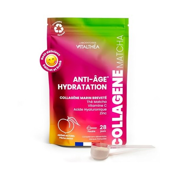 COLLAGENE MARIN POUDRE + ACIDE HYALURONIQUE + THÉ MATCHA + ZINC + VITAMINE C : Formule Exclusive Premium | Anti-âge Peau & Ar...