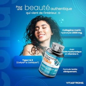 Collagene Marin, Acide Hyaluronique, Vitamine C, 180 Comprimés, Collagène Hydrolysé de Type 1&2 Collyss Cartidyss, Supplément