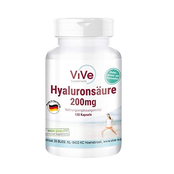 Acide Hyaluronique 200mg - 120 gélules - Haute Dose - Vegan | Qualité en provenance dAllemagne de ViVe Supplements