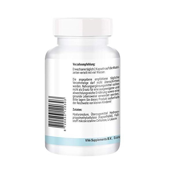 Acide Hyaluronique 200mg - 120 gélules - Haute Dose - Vegan | Qualité en provenance dAllemagne de ViVe Supplements