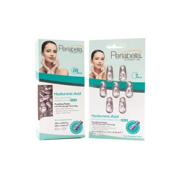 Equilibra Perlabella Sérum Acide Hyaluronique, Traitement Naturel de la Peau, Gélules Anti-Rides, Perles Anti-âge Visage et C
