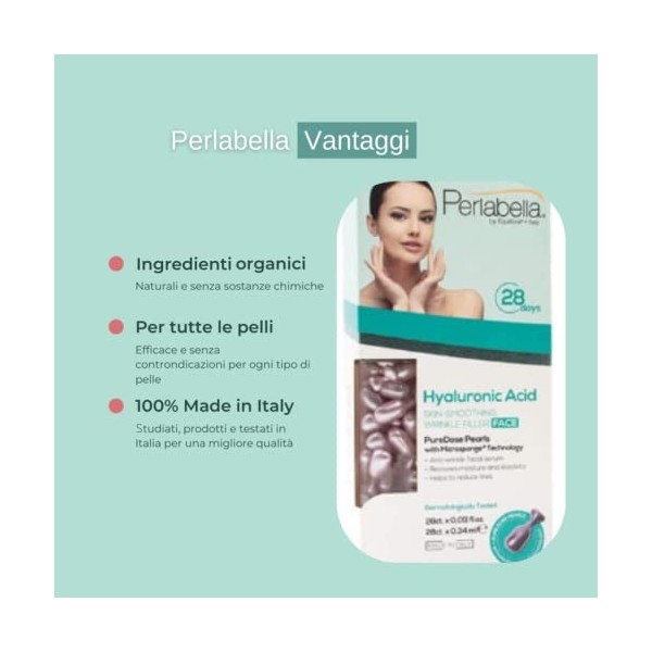 Equilibra Perlabella Sérum Acide Hyaluronique, Traitement Naturel de la Peau, Gélules Anti-Rides, Perles Anti-âge Visage et C