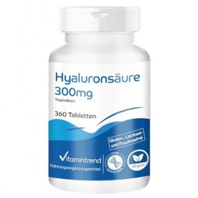 Vitamintrend Acide Hyaluronique 300 mg, 360 comprimés, complément alimentaire végétalien hautement dosé sans stéarate de magn