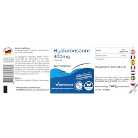 Vitamintrend Acide Hyaluronique 300 mg, 360 comprimés, complément alimentaire végétalien hautement dosé sans stéarate de magn