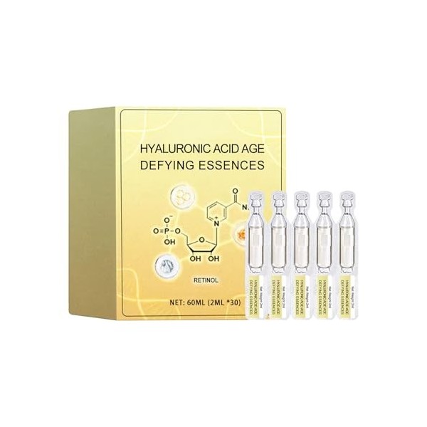Sérum anti-âge à lacide hyaluronique et au rétinol, 30 ampoules 2 ml chacune , réduit visiblement les rides, illumine le te