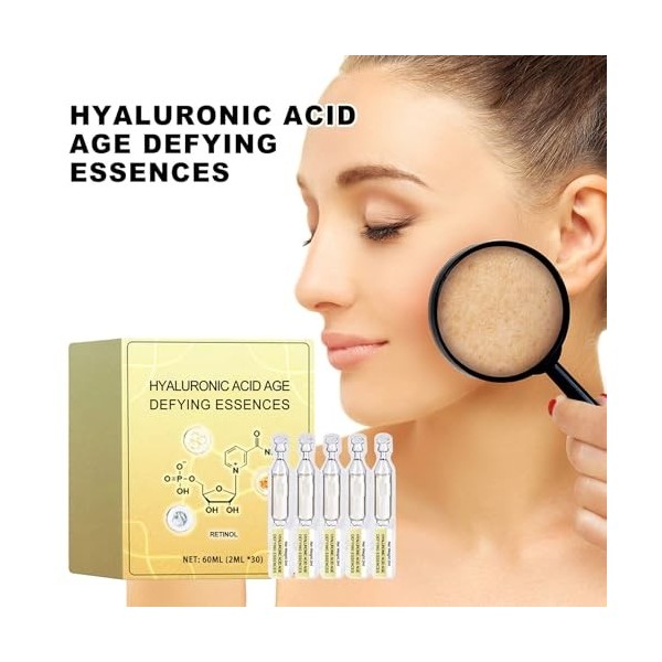 Sérum anti-âge à lacide hyaluronique et au rétinol, 30 ampoules 2 ml chacune , réduit visiblement les rides, illumine le te