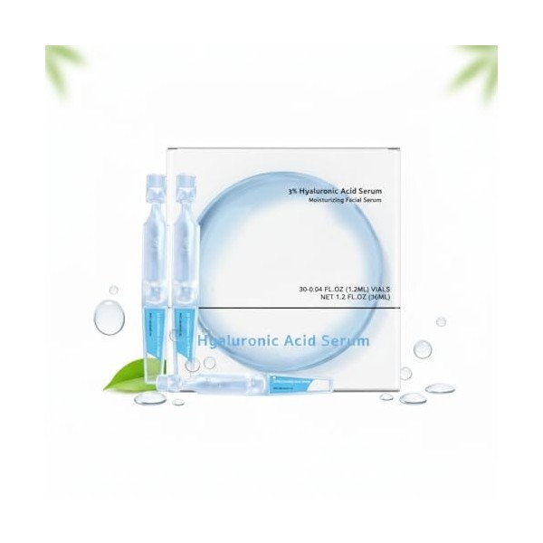 Sérum à lacide hyaluronique à 3 % ultra hydratant pour peau lisse et avant le maquillage, flacons jetables, soins de la peau ...