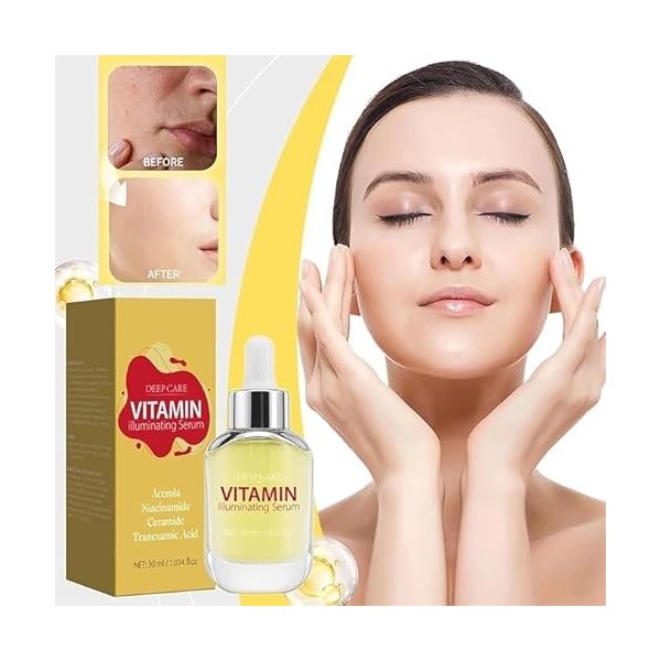 Sérum Illuminateur Vitaminé Pour Le Visage, À La Vitamine C Et À Lacide Hyaluronique, Pour Peaux Ternes, pour Tous Types De 