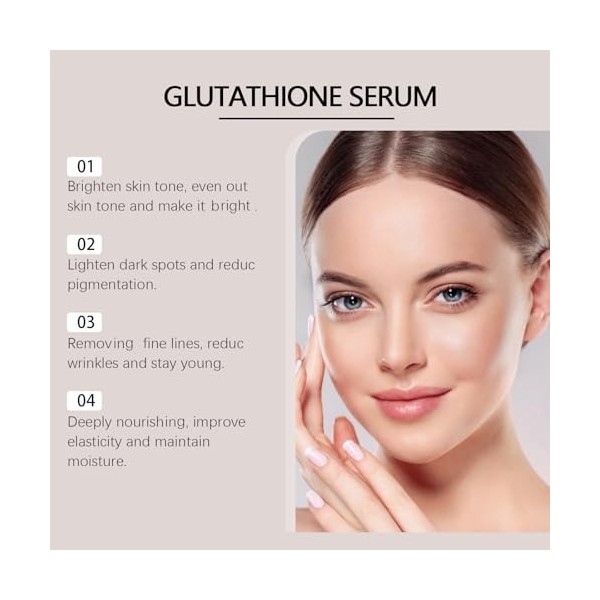 Glutathione Serum with 20,000 ppm Glutathione, Brightening Face Serum with Niacinamide and Hyaluronic Acid, Dark Spot Correct...