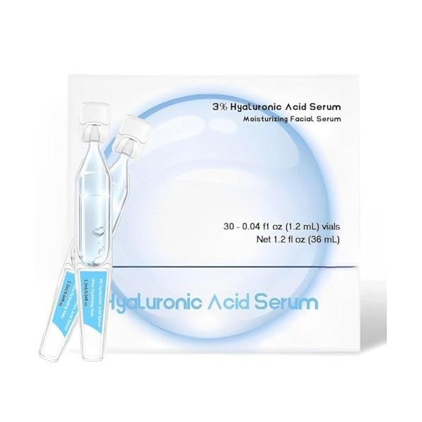 Essence dacide hyaluronique à 3%, hydratation longue durée, améliore la texture de la peau, réduit les ridules, améliore lé