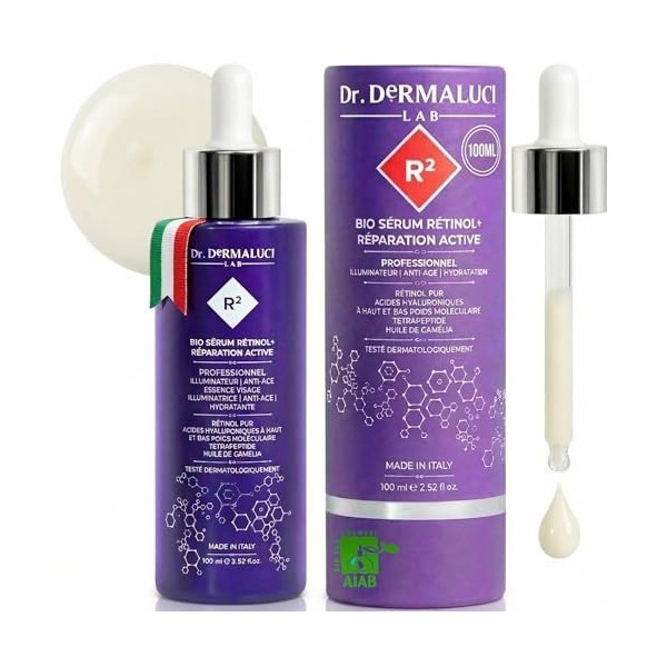 Sérum Visage Rétinol Pur 0,10% 100ML BIO | Anti-rides, Raffermissant, Illuminateur | Acide Hyaluronique, Peptides, Huiles de 