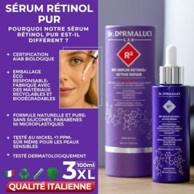 Sérum Visage Rétinol Pur 0,10% 100ML BIO | Anti-rides, Raffermissant, Illuminateur | Acide Hyaluronique, Peptides, Huiles de 