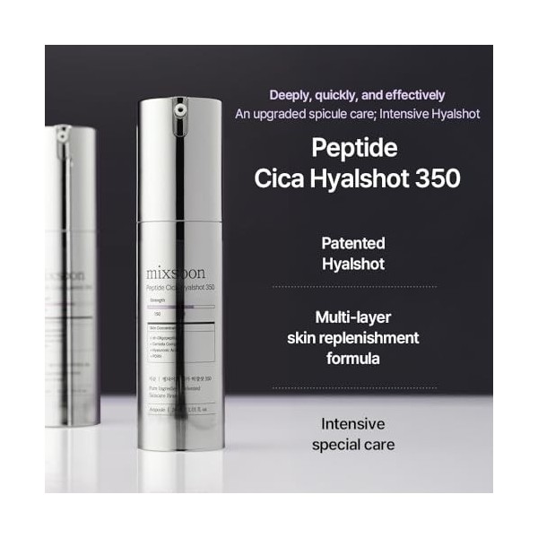 mixsoon Peptide Cica Hyalshot 350, ampoule raffermissante intensive, technologie brevetée de spicules hyaluroniques, absorpti