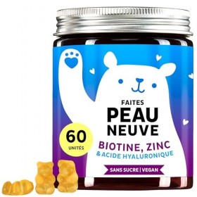 Faites Peau Neuve - Biotine, Zinc et Acide Hyaluronique - Peau hydratée - 60 pièces Sans sucre, Vegan - Bears with Benefits A...