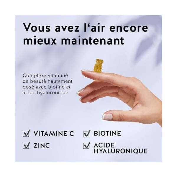Faites Peau Neuve - Biotine, Zinc et Acide Hyaluronique - Peau hydratée - 60 pièces Sans sucre, Vegan - Bears with Benefits A...