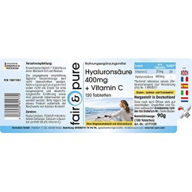 Fair & Pure® - Comprimés dacide hyaluronique 400mg avec vitamine C - dosage élevé - 120 comprimés