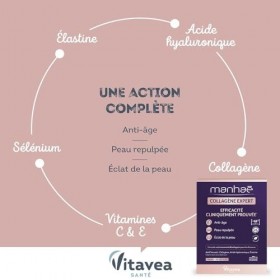 Vitavea - Manhaé Collagène Expert et Acide Hyaluronique - Complexe Breveté Anti-Âge, Anti-Rides, Efficacité Prouvée - Vitamin