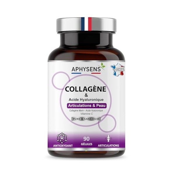 Collagène Marin + Acide Hyaluronique, Avec Vitamine C, Collagene Hydrolysé de type 1 et 3, Peau Hydratée, Éclat et Élasticité