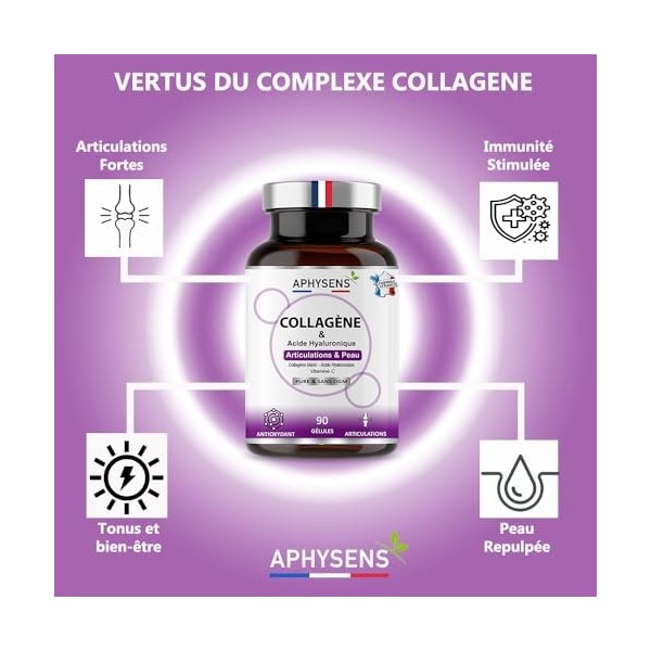 Collagène Marin + Acide Hyaluronique, Avec Vitamine C, Collagene Hydrolysé de type 1 et 3, Peau Hydratée, Éclat et Élasticité