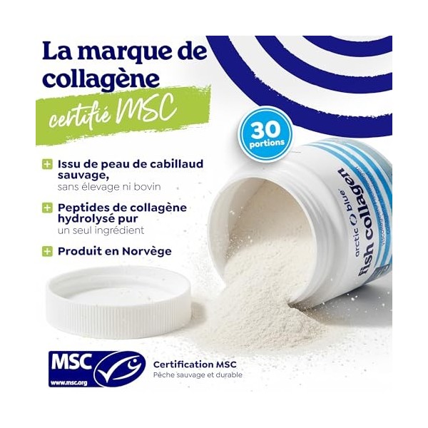 Arctic Blue Collagène Marin Pur 150 g — Pêche Durable Norvégienne, Type 1 Hautement Assimilable — Sans Goût, Sans Additifs — ...